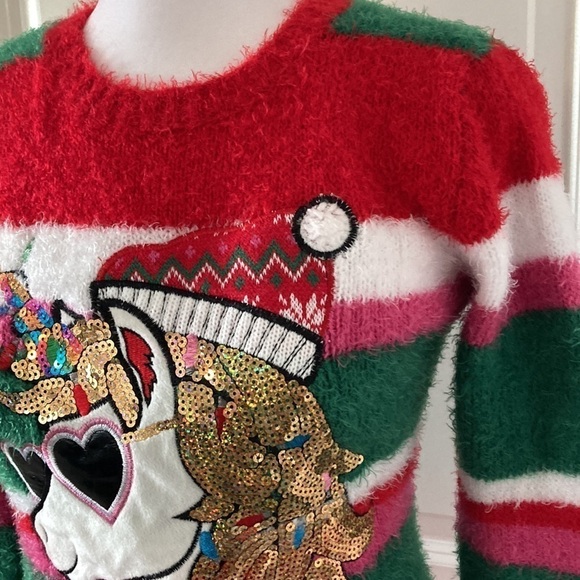 Holiday Time medium 7-8 juniors Christmas sweater unicorn - Picture 6 of 10